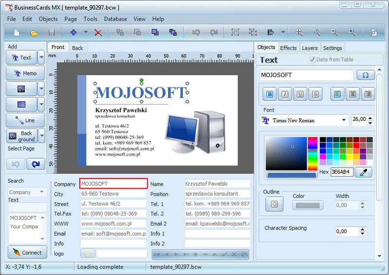 Click to view BusinessCards MX 4.63 screenshot